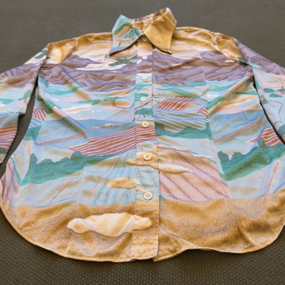 Vintage 70s Mountain Prairie Landscape Long Sleeve Button Up Shirt - Picture 7 of 13